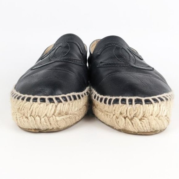 Chanel Black Lambskin Cc Logo Leather Espadrilles US 8 / EU 38 - Picture 4 of 9